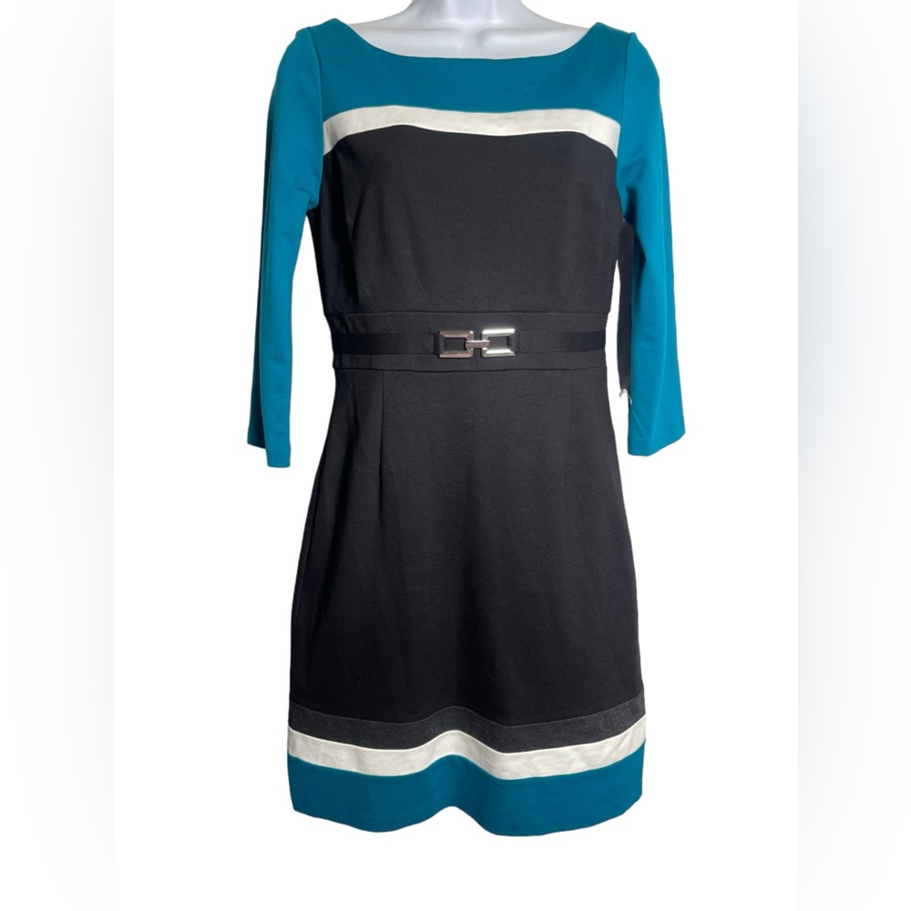 - White House Black Market dress size‎ 2 black & turquoise belted dress 🩵🖤